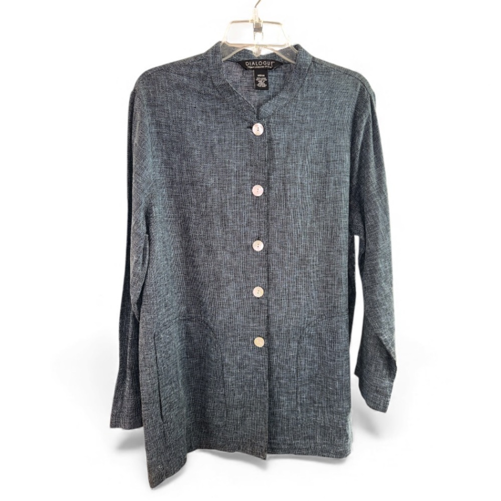 Dialogue Dark Blue  Textured Button-Up Linen Cotton Size Medium Tunic